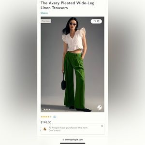 Anthropologie The Avery Pleated Wide-Leg Linen Trouser 2P green